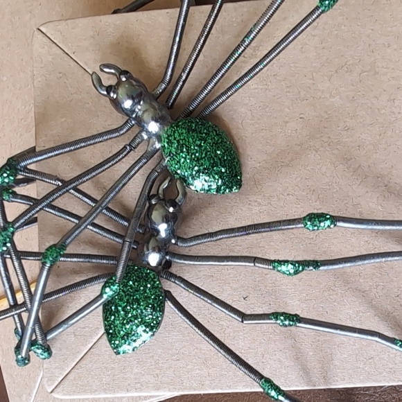 Green and Black Spider Earrings - Picture 2 of 4